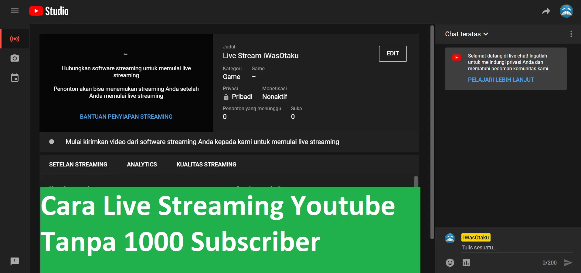 cara live streaming youtube tanpa 1000 subscribers