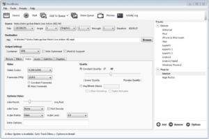 Menu Video HandBrake