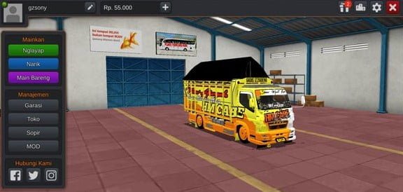 mod bussid truck canter full strobo knalpot serigala