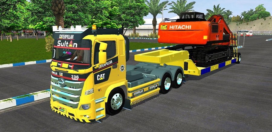 mod bussid truck trailer muatan excavator