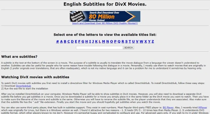 Subtitles for Divx and DVD Movies
