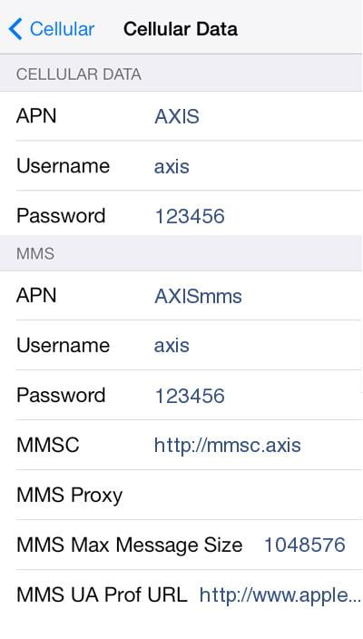 Setting APN Axis Di Iphone